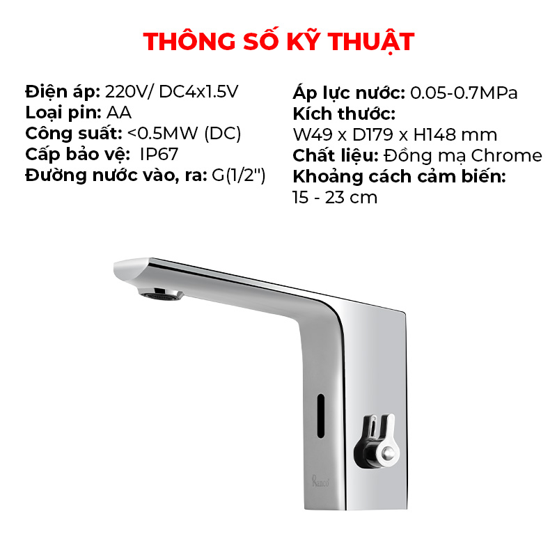 Bộ vòi chậu rửa tay cảm ứng nóng lạnh RC - 1206