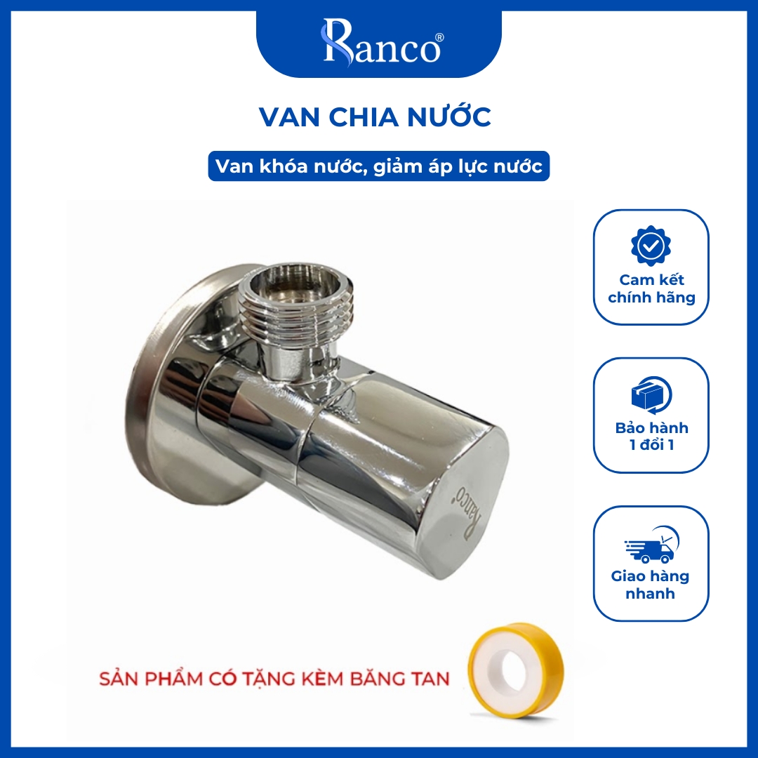Van chia nước, đầu nối chống dò nước RANCO mạ crom Lõi đồng khóa nước, giảm áp lực nước ren 21 KT - 921