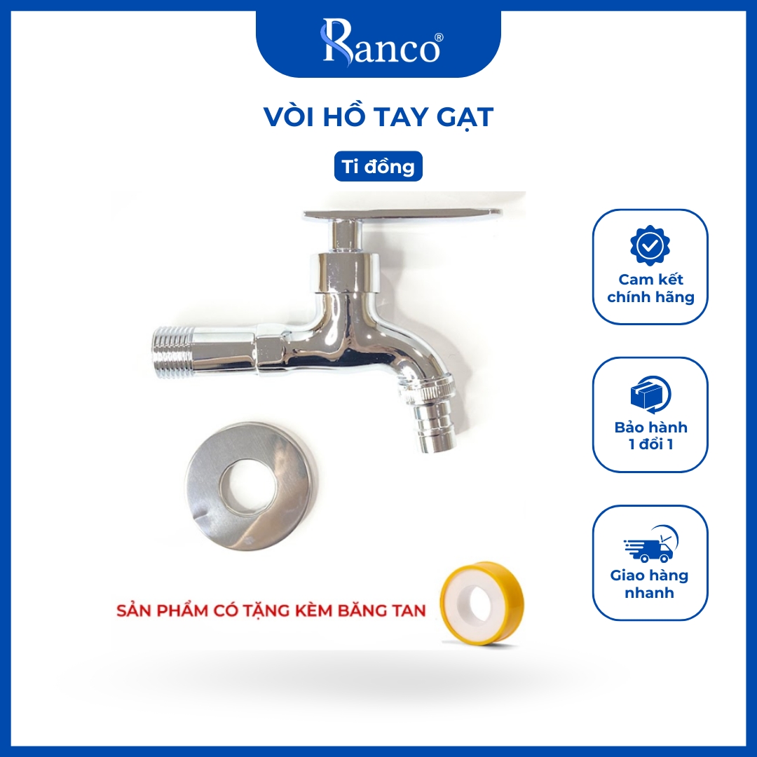 Vòi xả hồ tay gạt RANCO cấp nước máy giặt xả rửa sàn phòng tắm, chất liệu mạ chrome lõi đồng KT - 912