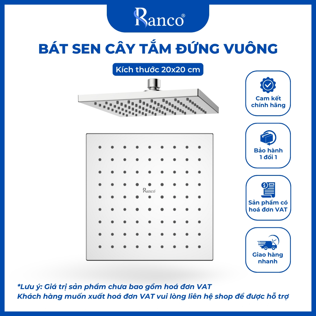 Bát sen cây tắm đứng, bát sen vuông to 20x20cm RANCO sáng bóng mát xa dày dặn KT - 621
