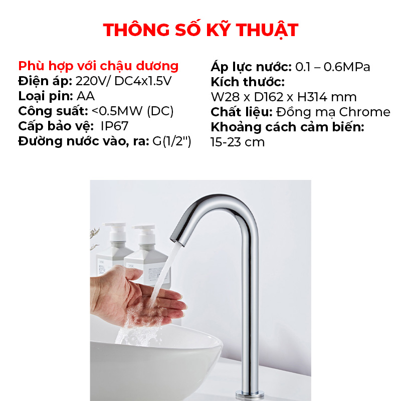 Bộ vòi chậu rửa tay cảm ứng 1 đường lạnh RC - 150C