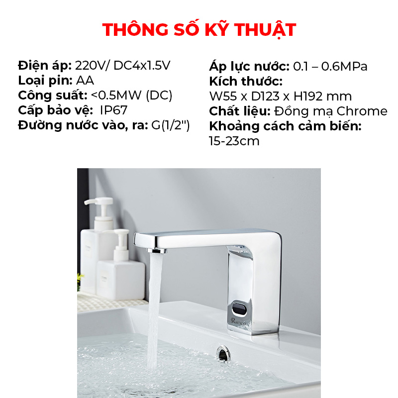 Bộ vòi chậu rửa tay cảm ứng  1 đường lạnh RC - 156C