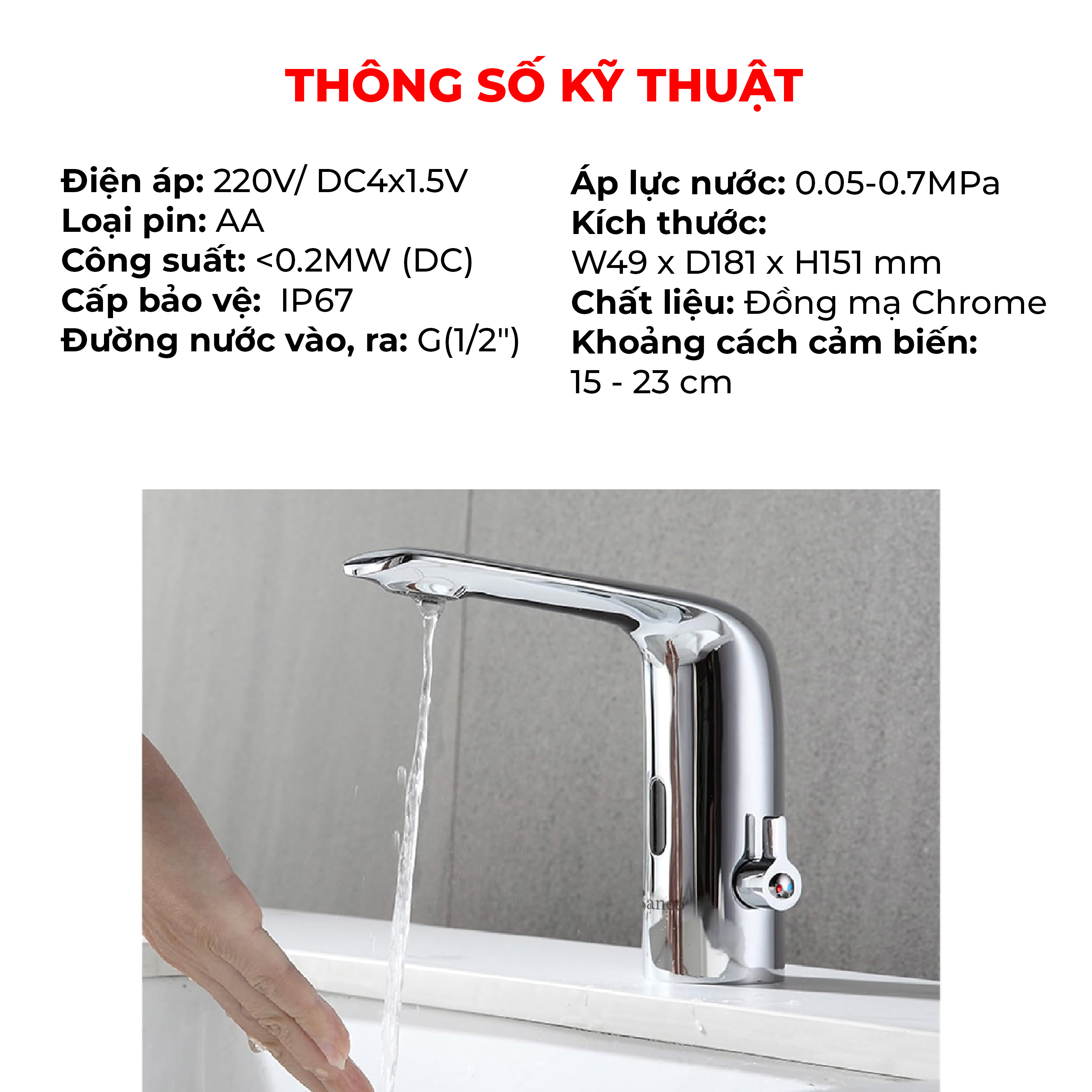Bộ vòi chậu rửa tay cảm ứng nóng lạnh RC - 1205