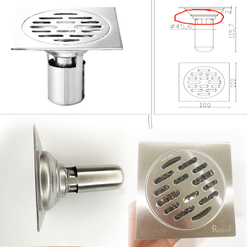 Phễu thoát sàn ngăn mùi hôi RANCO inox 304 ngăn rác, thoát nước nhanh phi 45.6 ống 60, 76mm RO-402E