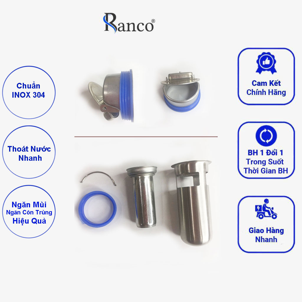 Lõi thoát sàn chống mùi hôi nhà tắm RANCO chất liệu INOX 304 ngăn rác, côn trùng, thoát nước nhanh