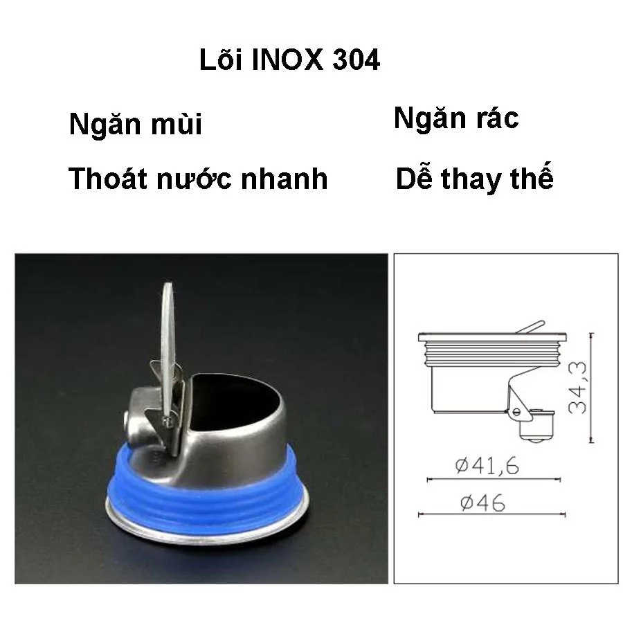 Phễu thoát sàn chống mùi hôi, ga thoát sàn RANCO 12cm inox 304 ngăn rác, thoát nước nhanh RO-453G