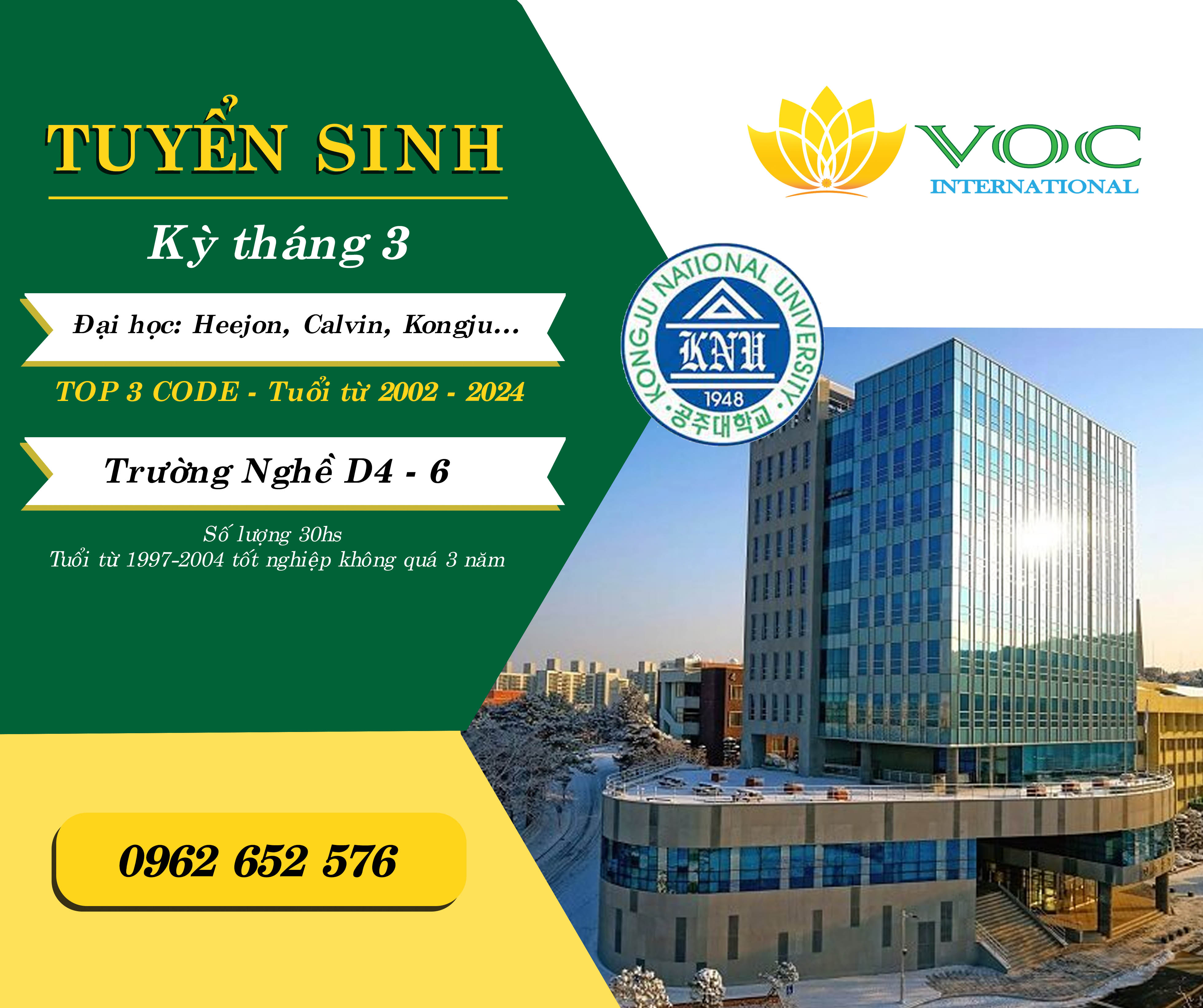 Tuyển Sinh Kỳ Tháng 3-2023 Du Học Nghề Hàn Quốc Visa D4-6
