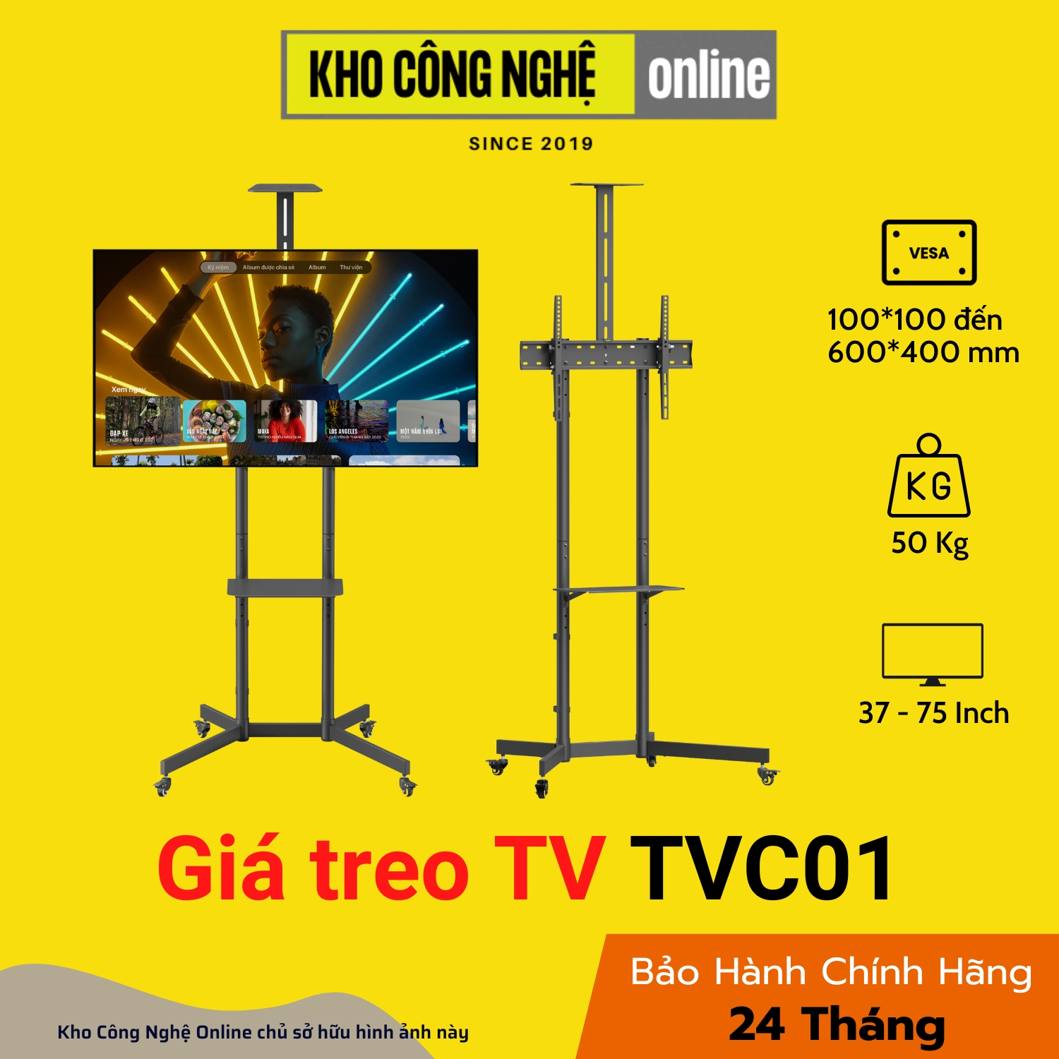 Giá treo TV di động HyperWork Core Stand TVC01 - Tải trọng màn tối đa 50kg, Bảo hành 24 tháng