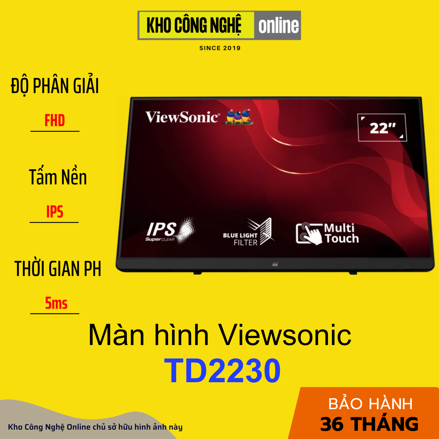 Màn hình cảm ứng Viewsonic TD2230 22 inch, Full HD, IPS