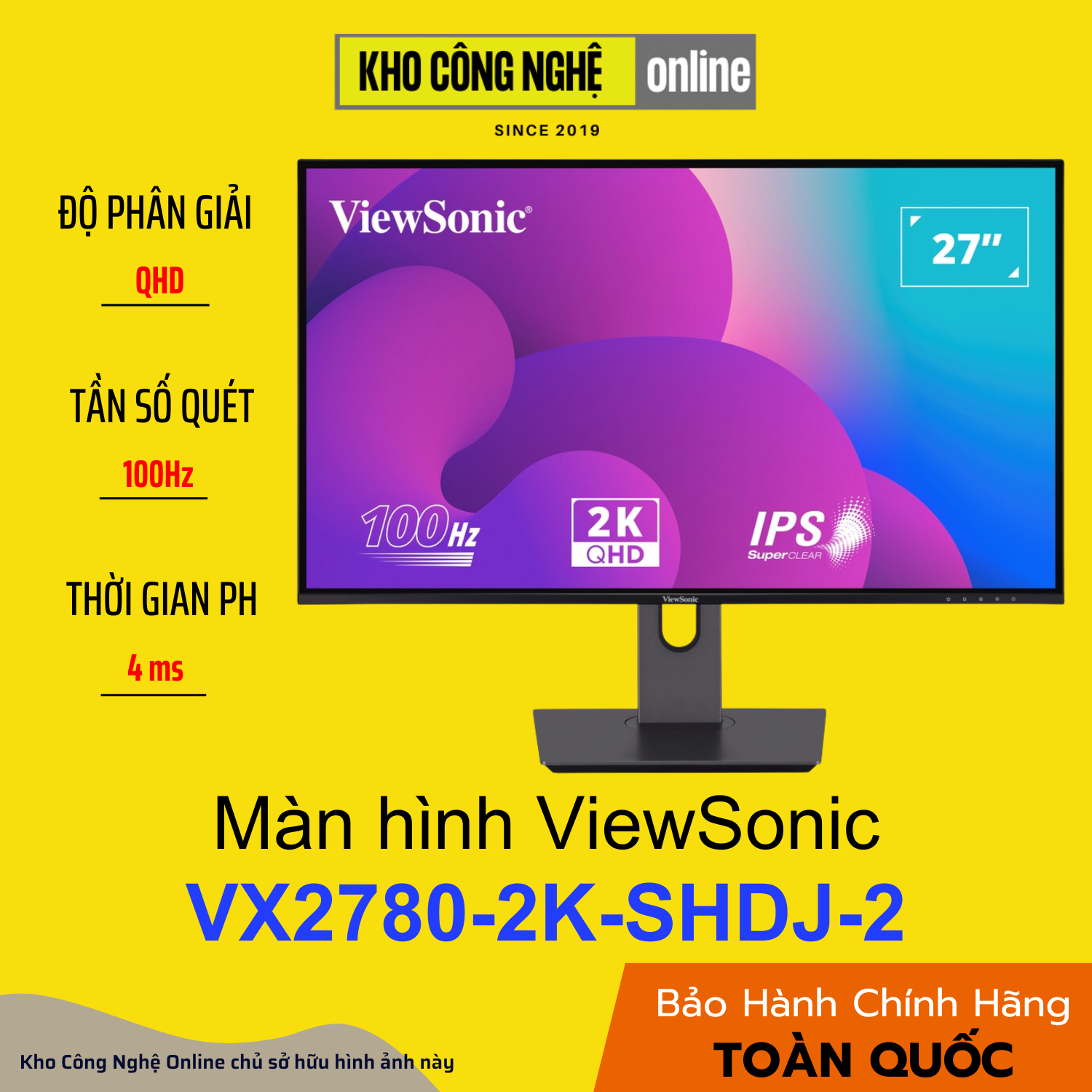 Màn hình ViewSonic VX2780-2K-SHDJ-2 27Inch, QHD, IPS, 100Hz, 4ms)