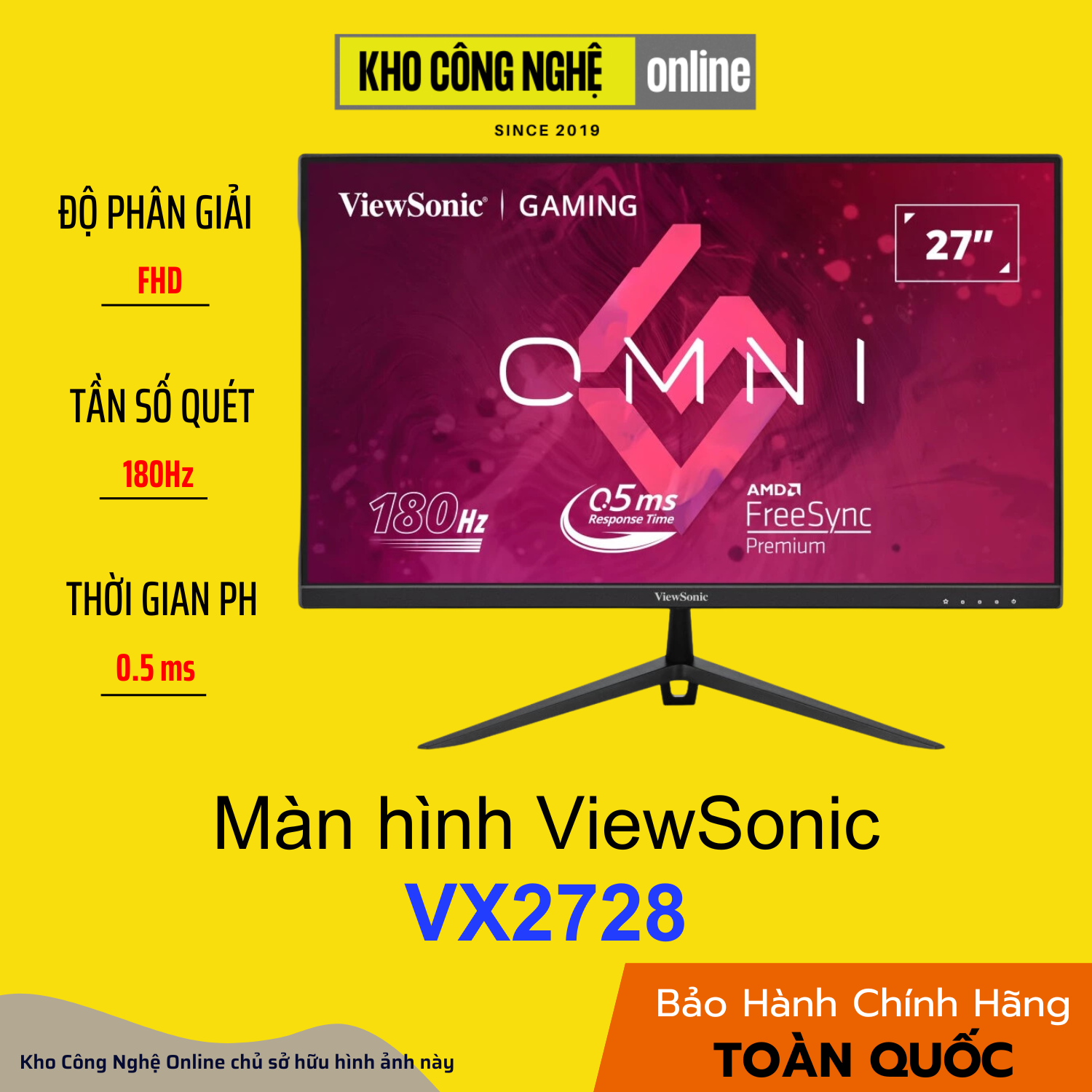 Màn hình ViewSonic VX2728 27 inch, 180Hz, Fast IPS, 0.5ms
