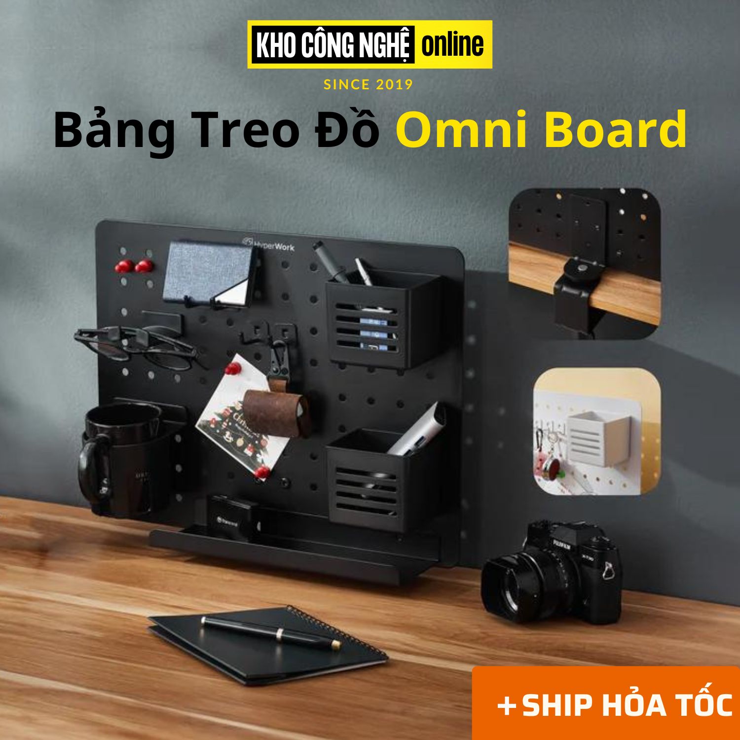 Bảng Treo Đồ HyperWork Omni Board PG03 (Bảng kim loại, 14 phụ kiện đi kèm) - Hàng Chính Hãng