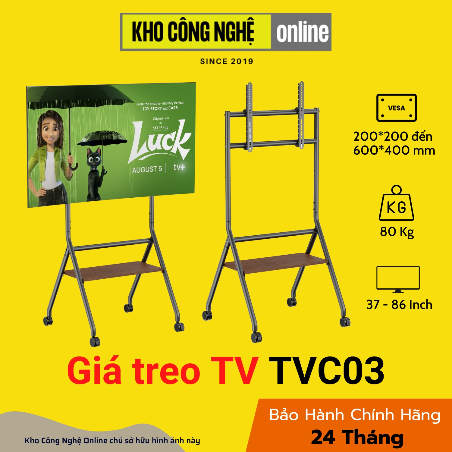 Giá treo TV di động Hyperwork Era Stand TVC03 - Hỗ trợ màn 37-86 Inch, Tải trọng tối đa 80kg