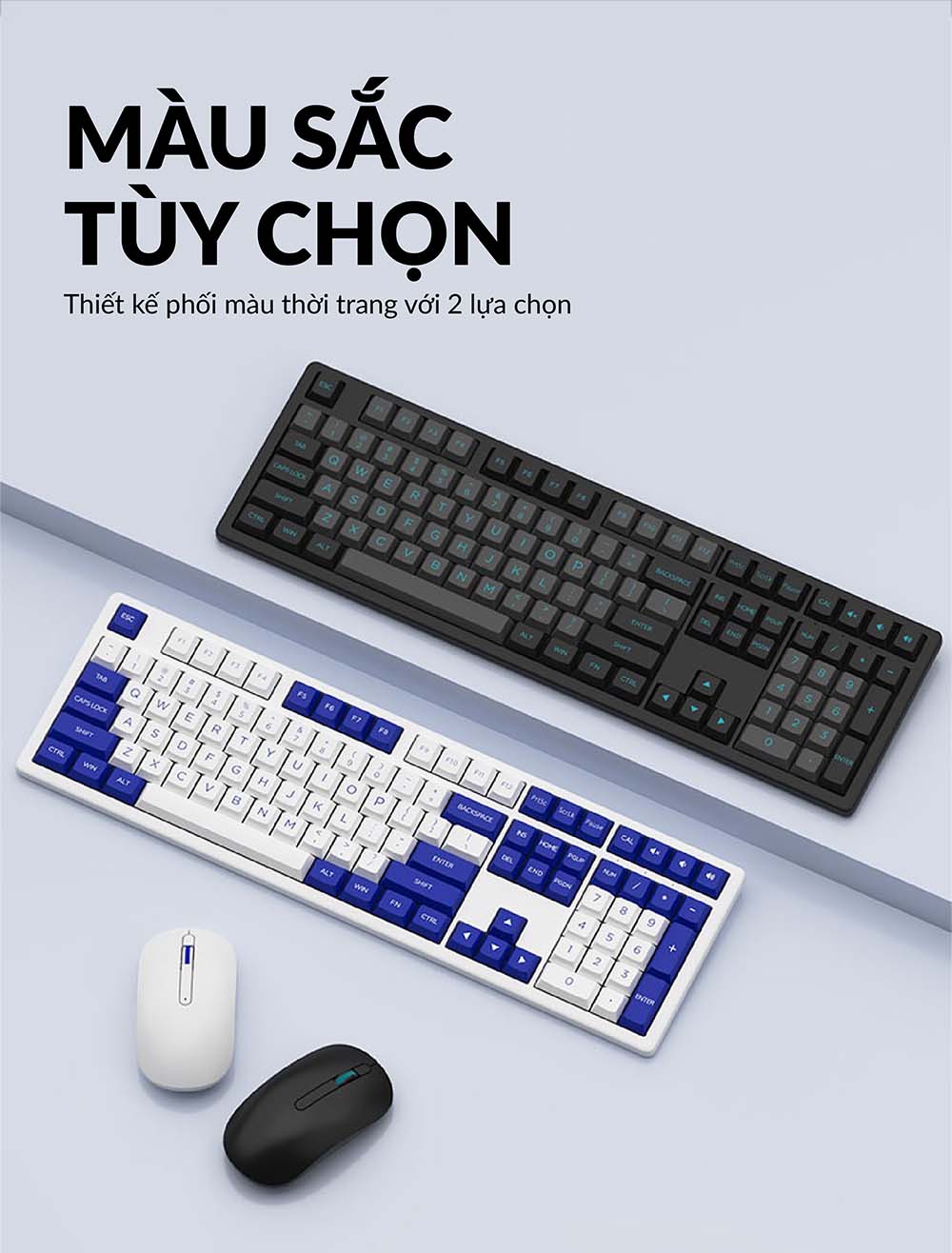 Combo phím chuột không dây AKKO MX108 Black & Cyan / Blue on White (Bluetooth, USB 2.4Ghz)