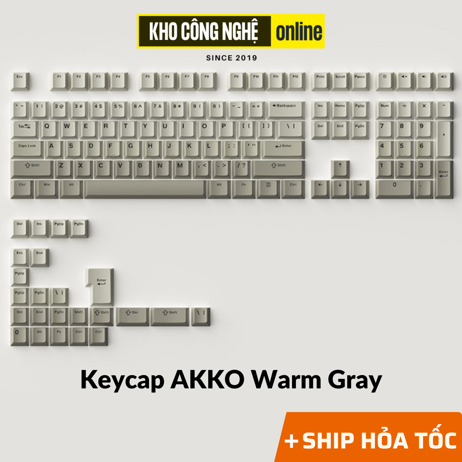 Bộ Keycap AKKO Warm Gray (PBT Double-Shot / Cherry profile / 132 nút) - Hàng Chính Hãng