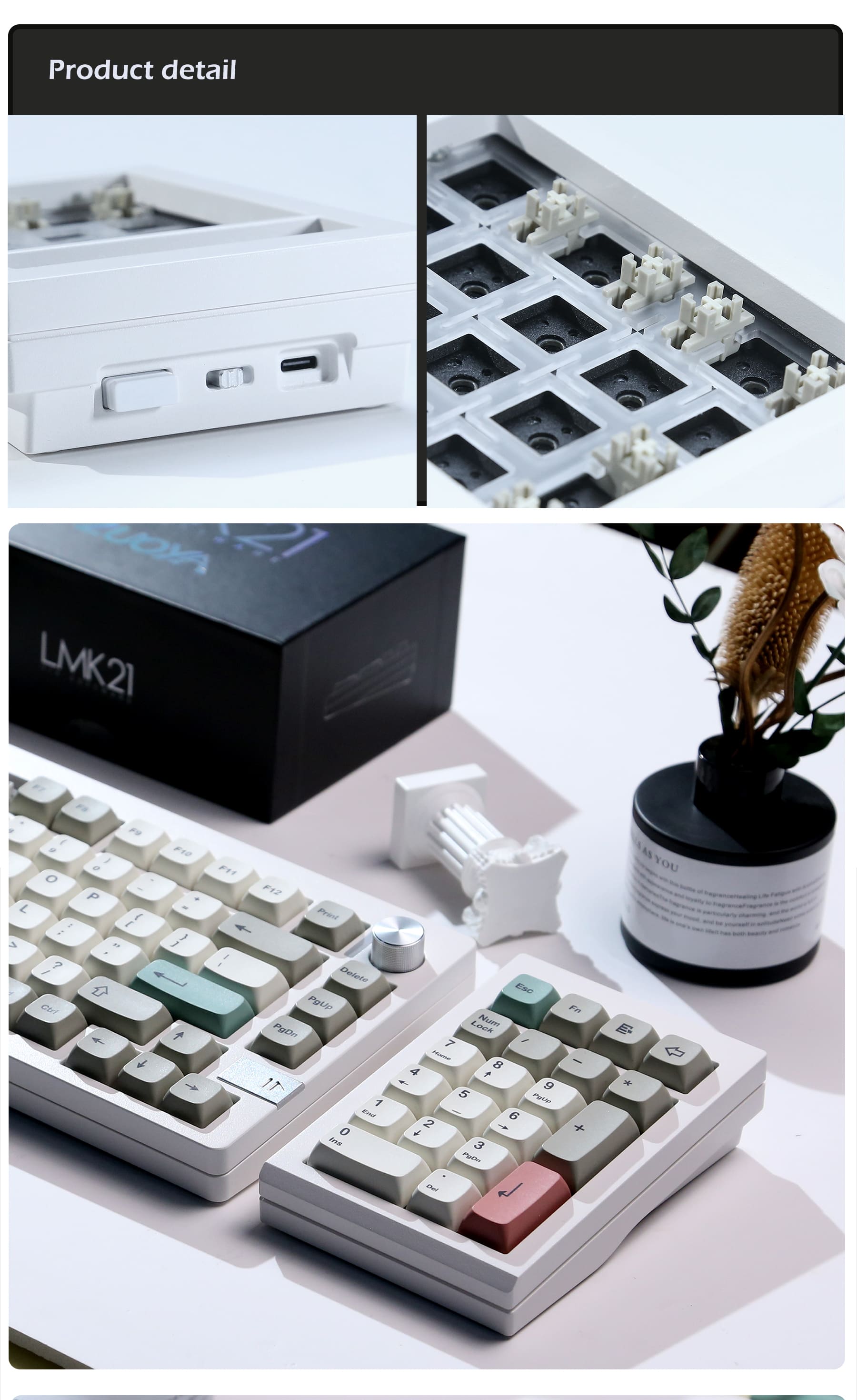 KIT Bàn phím cơ LMK21 | Nhôm CNC | Gasket Mount | 3 Modes | Hotswap | VIA