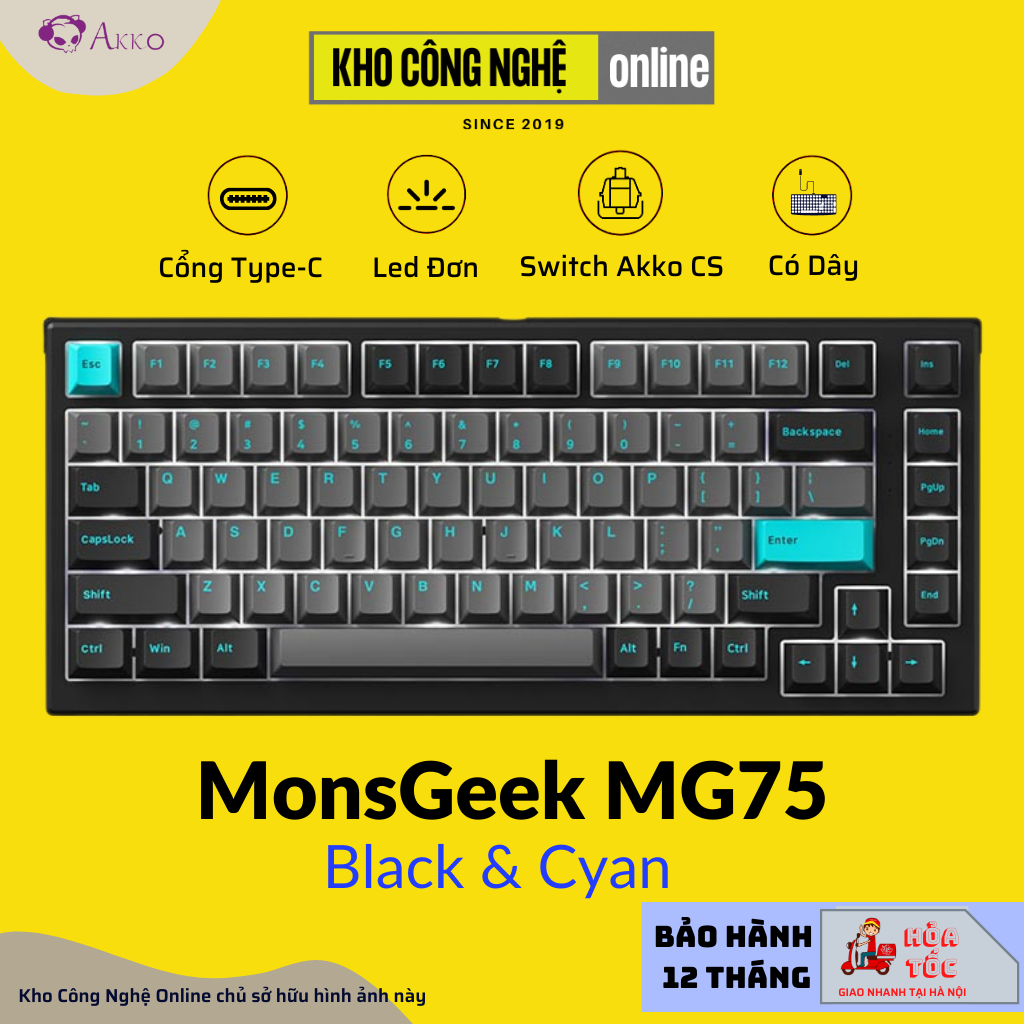Bàn phím cơ MonsGeek MG75 Black & Cyan (White LED / AKKO sw v3)