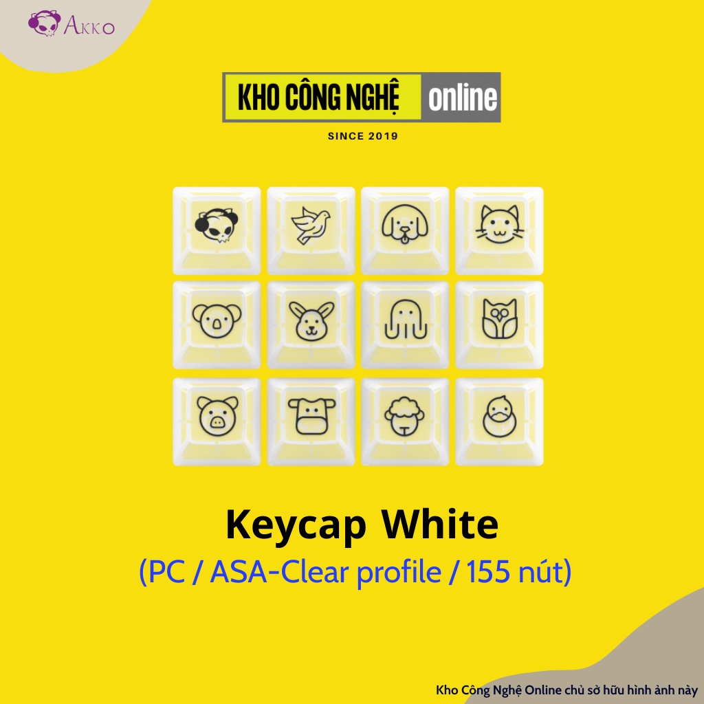 Bộ keycap cho bàn phím cơ AKKO White (PC / ASA-Clear profile / 155 nút)