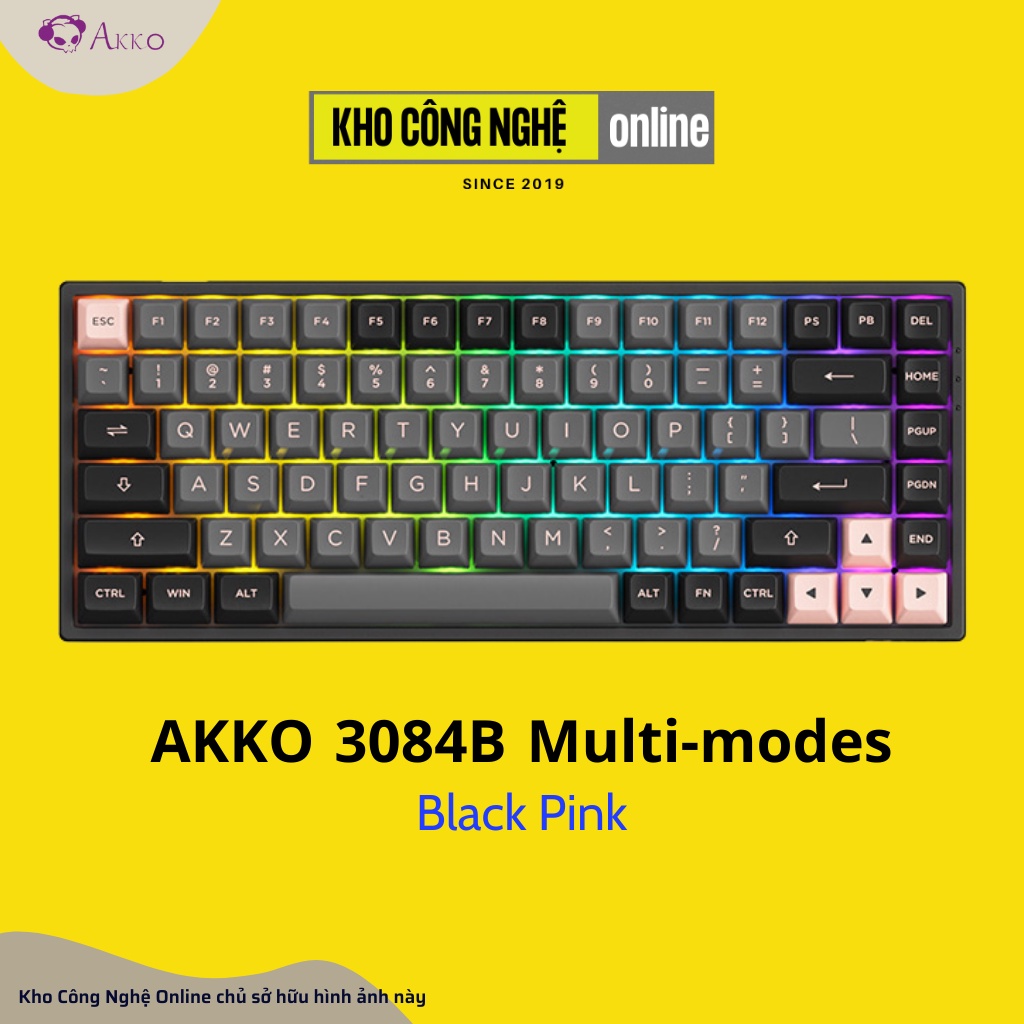 Bàn phím cơ AKKO 3084B Plus Black Pink (Bluetooth 5.0 / Wireless 2.4Ghz / Hotswap / Foam tiêu âm / AKKO CS Jelly sw)