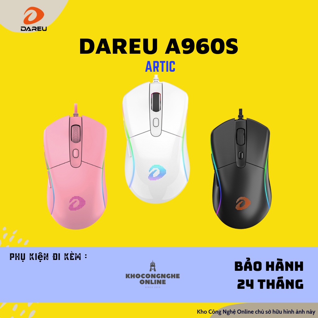 Chuột DAREU A960S Hồng / Trắng / Đen - ULTRALIGHT (PixArt PMW3389, DPI 16000)