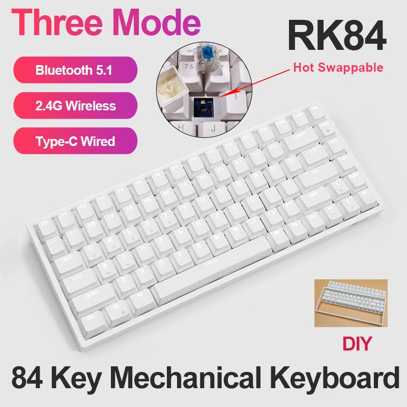Bàn phím cơ Royal Kludge RK84 Hotswap kết nối 3 chế độ (Bluetooth 5.0  | Wireless 2.4G | Dây type C)