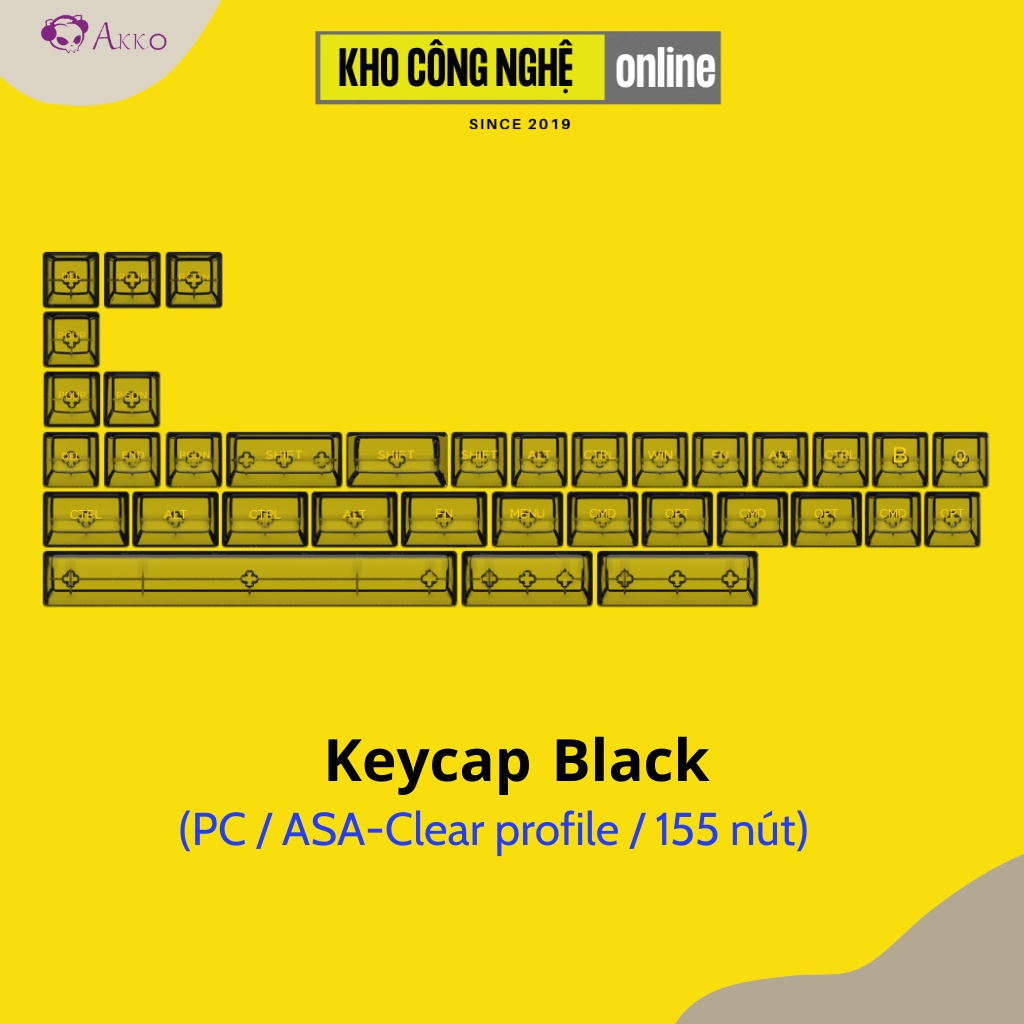 Bộ keycap cho bàn phím cơ AKKO Black (PC / ASA-Clear profile / 155 nút)