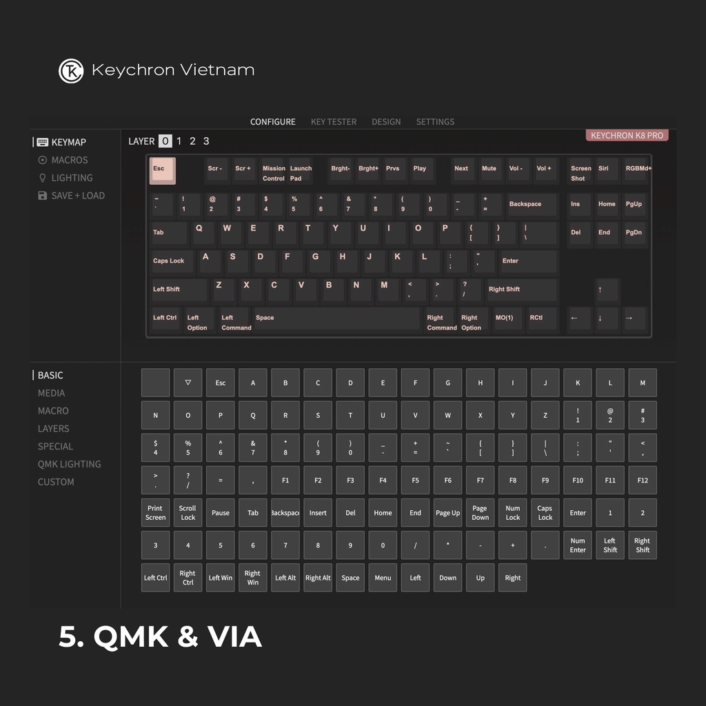 Bàn phím cơ Keychron K8 Pro - Hỗ trợ QMK/VIA - (Hàng chính hãng)