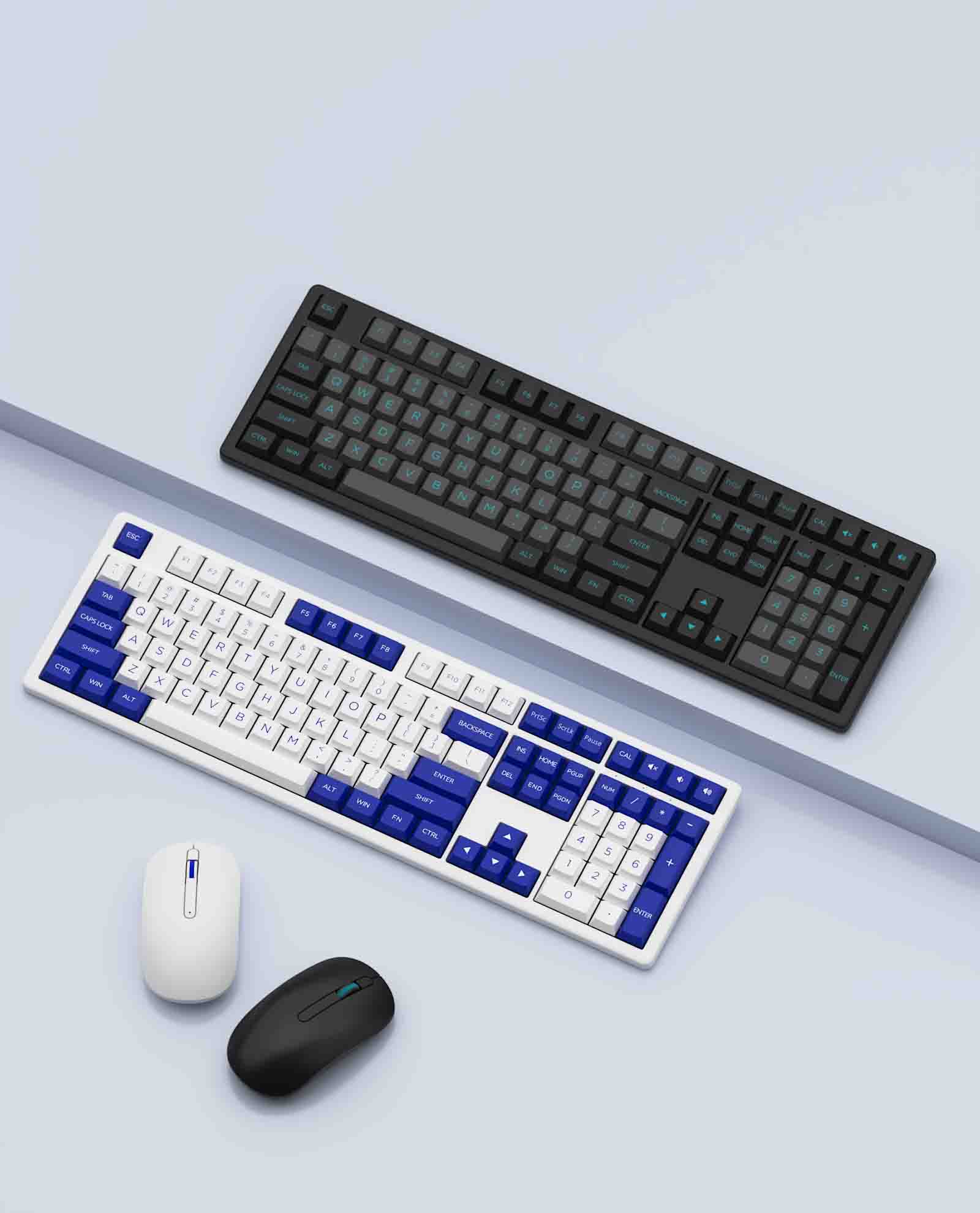 Combo phím chuột không dây AKKO MX108 Black & Cyan / Blue on White (Bluetooth, USB 2.4Ghz)