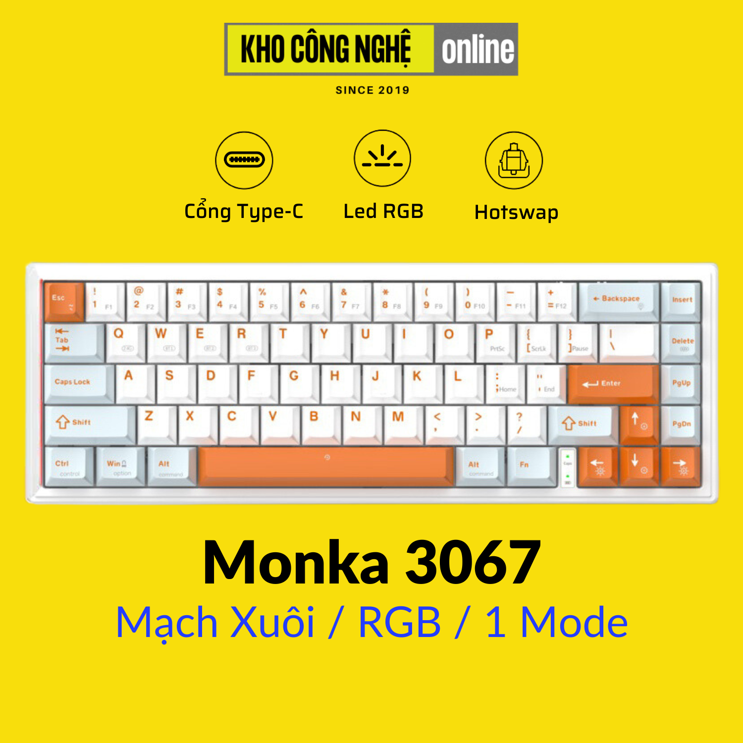 MONKA 3067 V2 Pro - Bàn phím cơ MONKA 3067 V2 Pro Không Dây, Mạch Xuôi, Led RGB, Kết Nối 3 Modes