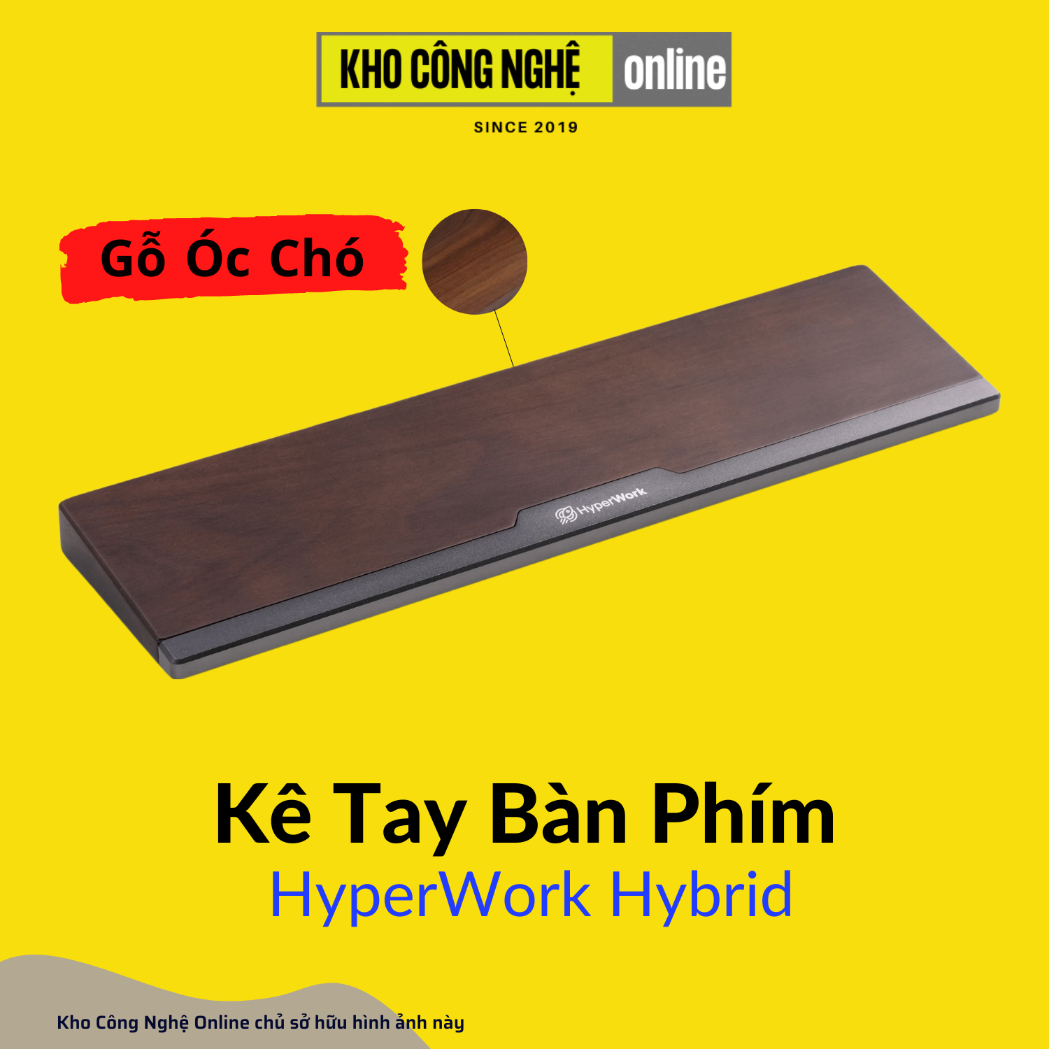 Kê tay bàn phím HyperWork Hybrid - gỗ kết hợp nhôm CNC