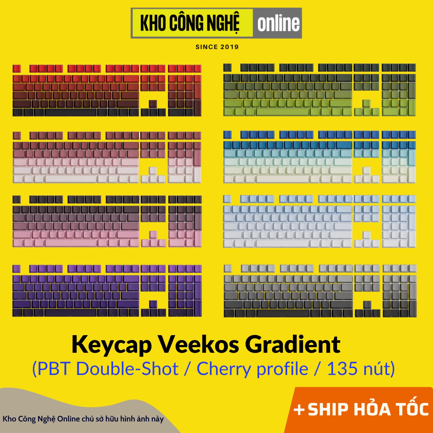 Keycap bàn phím cơ - Keycap Veekos Gradient PBT / Double Shot / 135 nút / Cherry Profile (Hàng Chính Hãng)