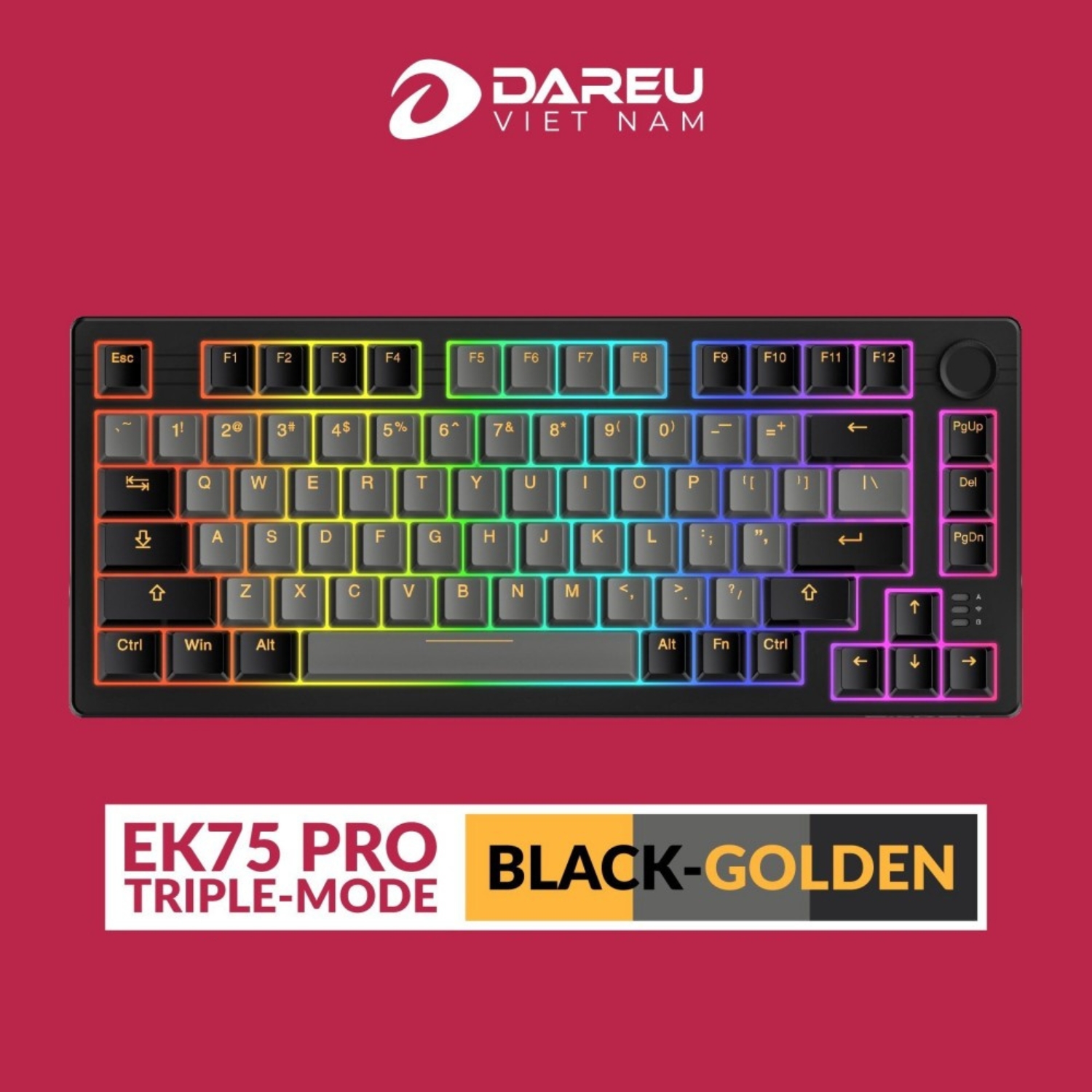 Bàn phím cơ DAREU EK75 PRO BLACK GOLDEN / EK75 Black White (Triple Mode, Gasket Mount, RGB)