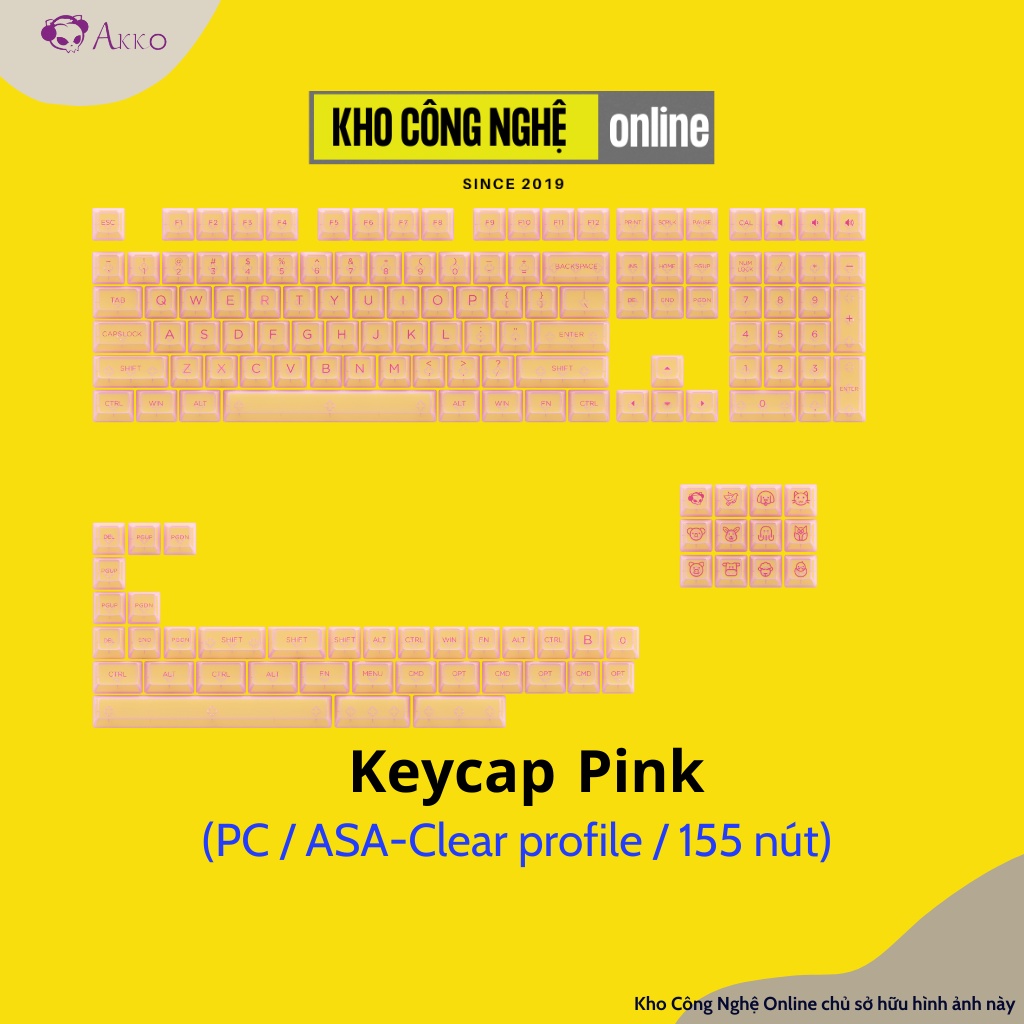 Bộ keycap AKKO trong suốt xuyên led AKKO Keycap set ASA Clear (PC / ASA-Clear profile / 155 nút)