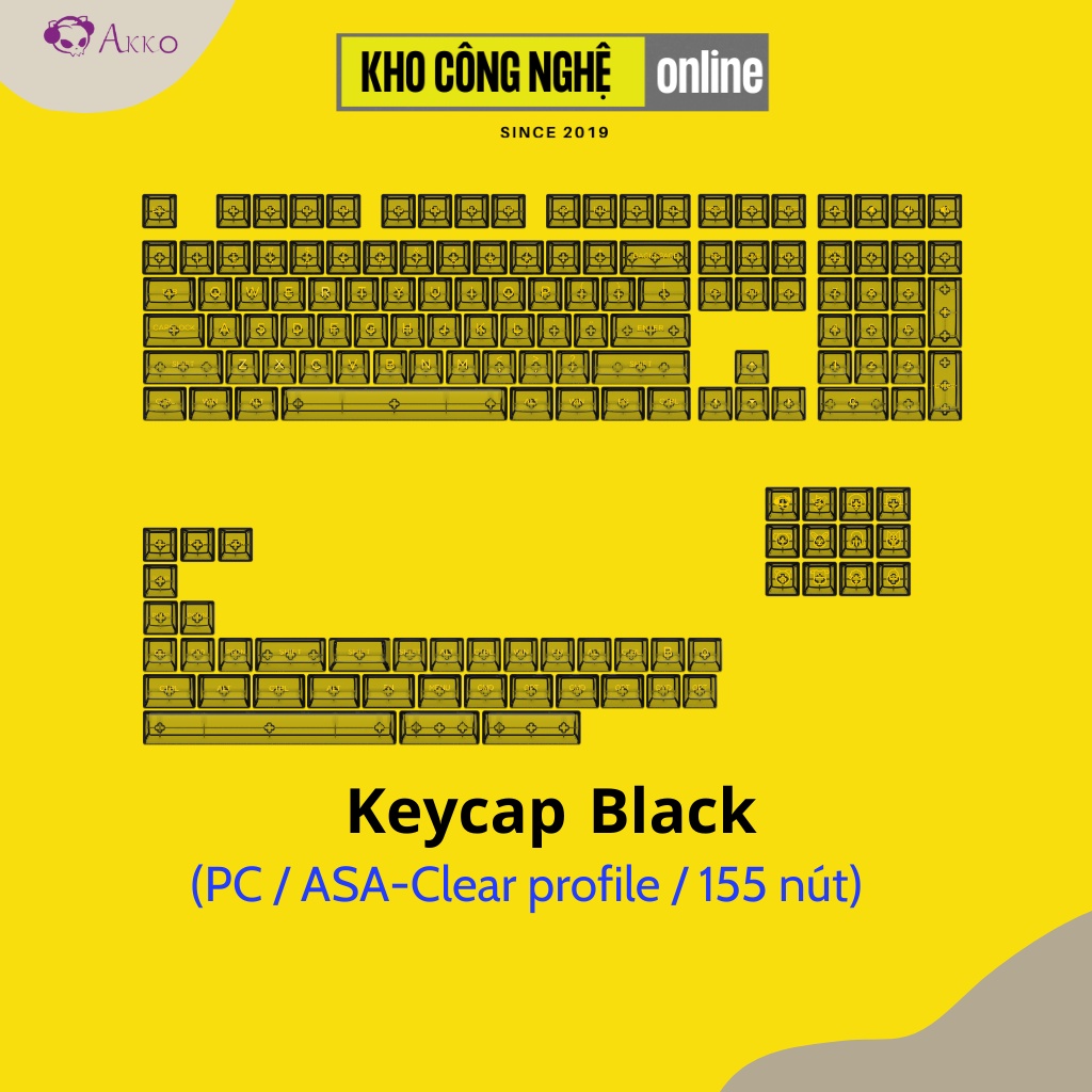 Bộ keycap cho bàn phím cơ AKKO Black (PC / ASA-Clear profile / 155 nút)