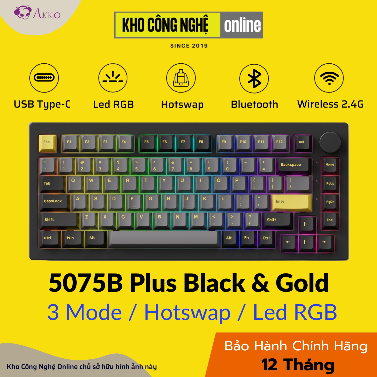 Bàn phím cơ AKKO 5075B Plus Black & Gold