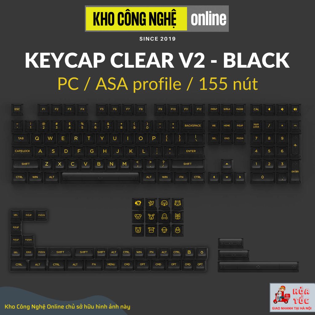 AKKO Clear Keycaps Set v2 – Black (PC / ASA profile / 155 nút) - Hàng chính hãng