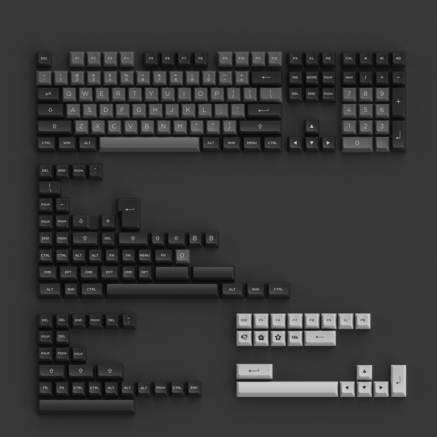 Bộ Keycap AKKO Black Silver (PBT Double-Shot/ASA profile/197 nút)