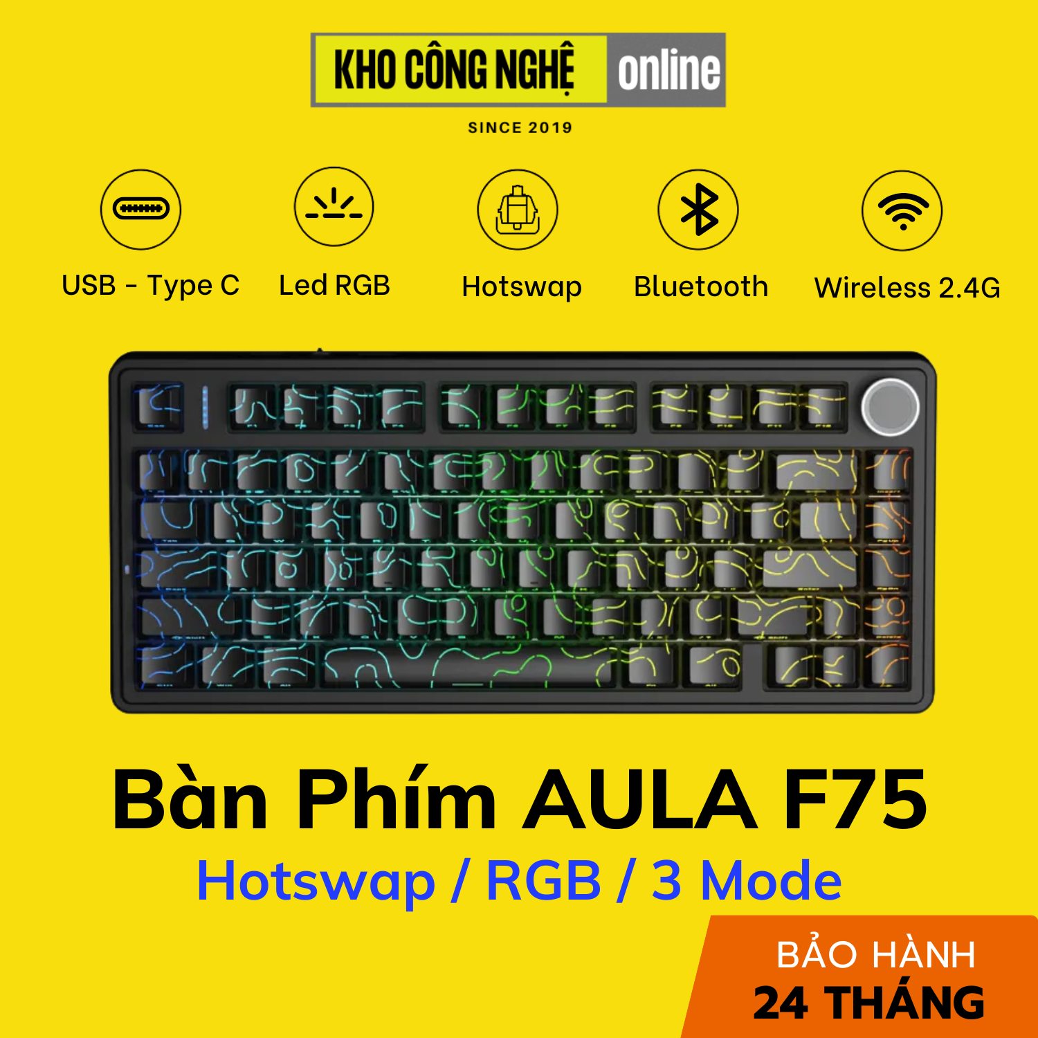 Bàn Phím Cơ Gaming Aula F75 Contour Black