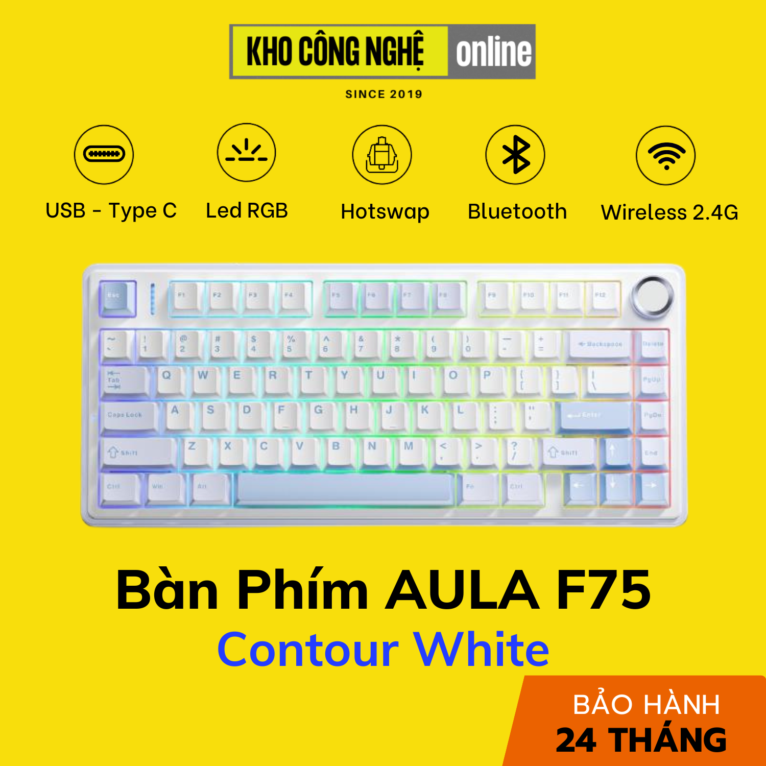 Bàn Phím Cơ Gaming Aula F75 Contour White