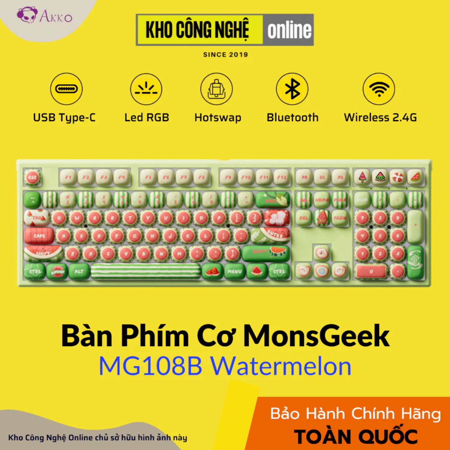 Bàn phím MonsGeek MG108B Watermelon (RGB / Hotswap / Piano Pro SW/ Multi-mode)