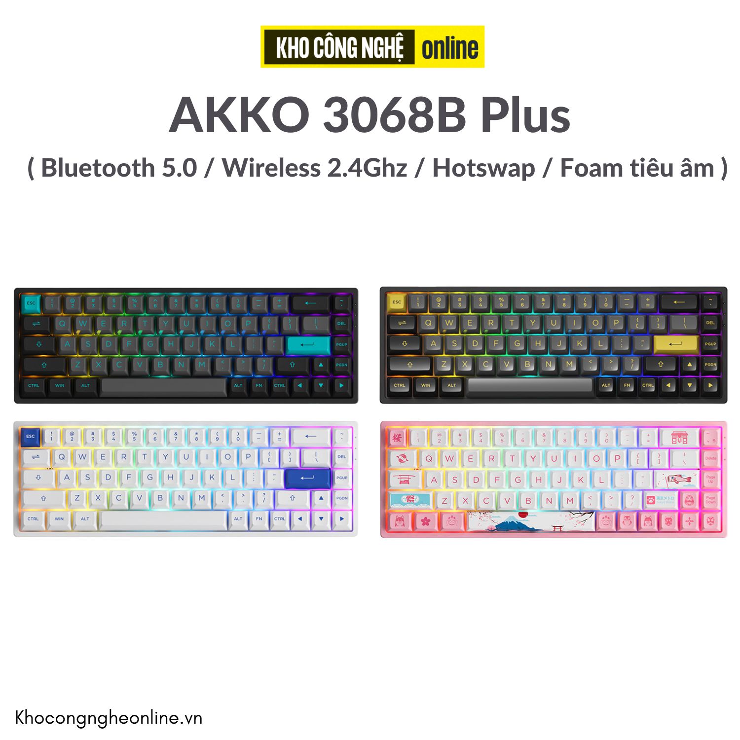 Bàn phím AKKO 3068B Plus (Bluetooth 5.0 / Wireless 2.4Ghz / Hotswap / Foam tiêu âm / AKKO CS Jelly sw)