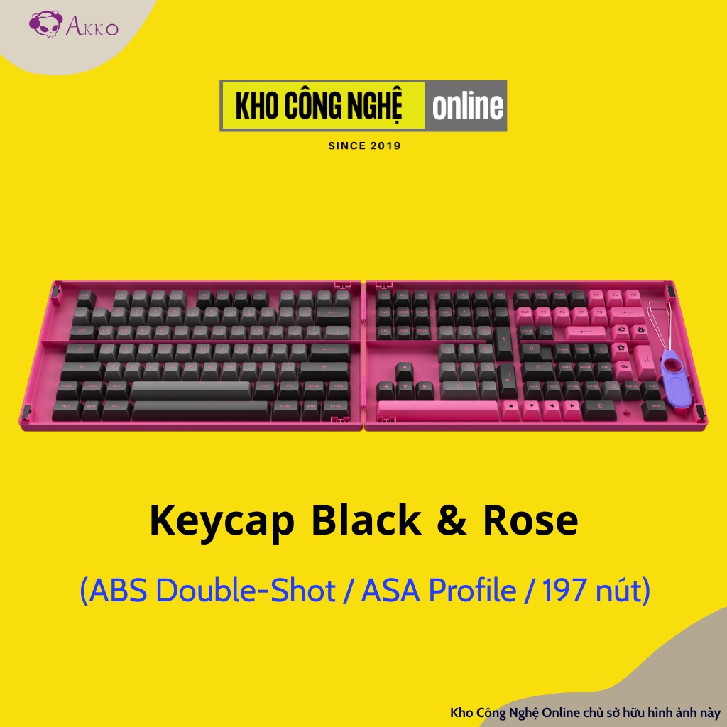 Bộ Keycap cho bàn phím cơ Akko Black and Rose (PBT Double-Shot/ASA profile/197 nút)
