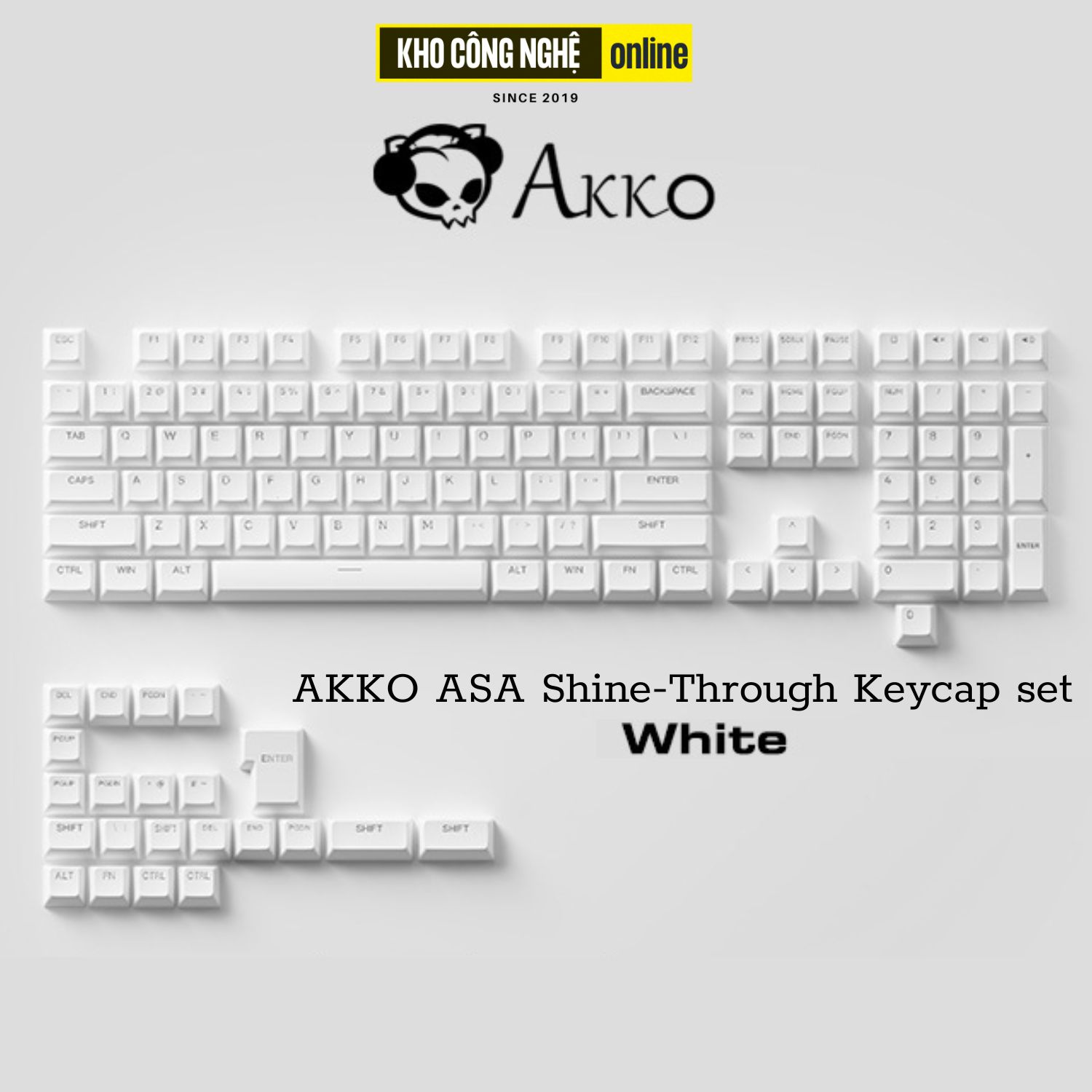 Bộ Keycap AKKO ASA Shine-Through Keycap set – Black (Xuyên LED / ASA profile / 131 nút)