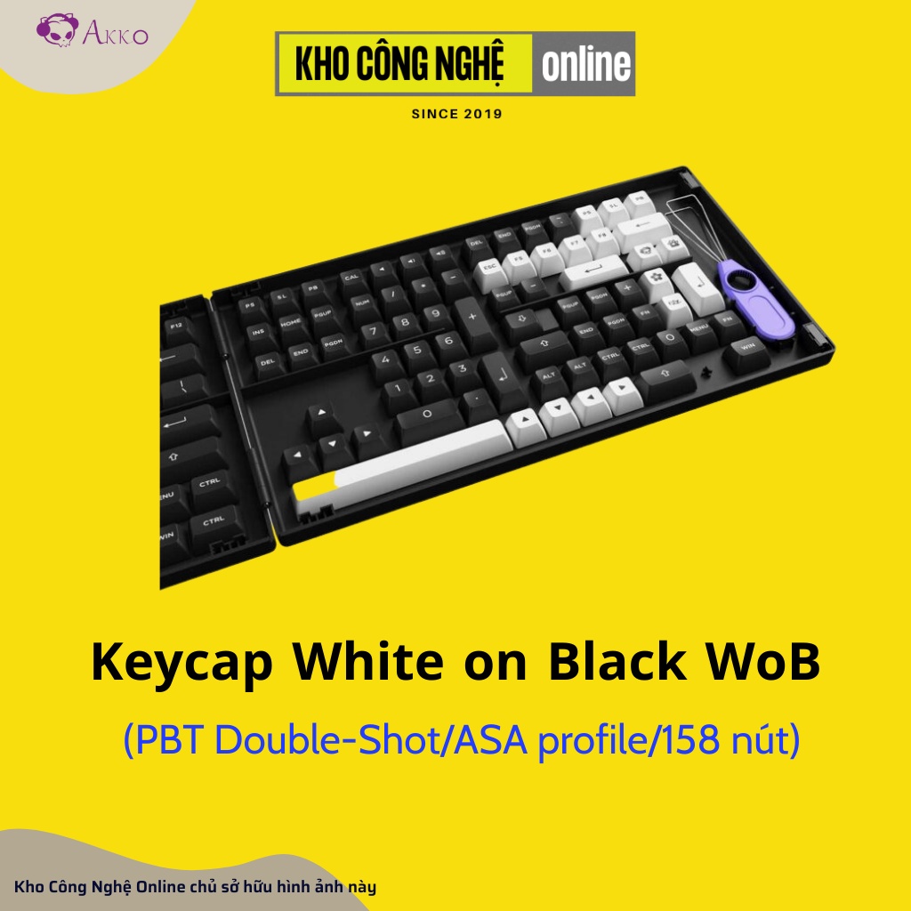 Keycap AKKO White on Black WoB (PBT Double-Shot/ASA profile/158 nút)