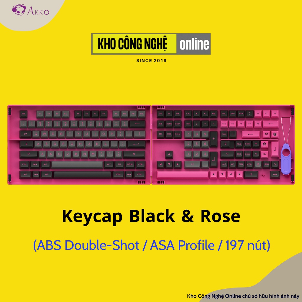 Bộ Keycap cho bàn phím cơ Akko Black and Rose (PBT Double-Shot/ASA profile/197 nút)