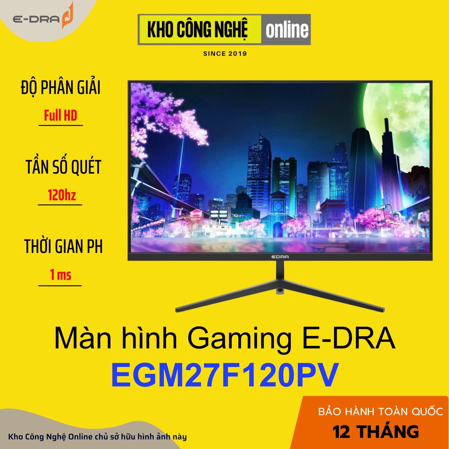 Màn hình Gaming EDRA EGM27F120PV 27 inch FullHD 120Hz - Hàng Chính Hãng