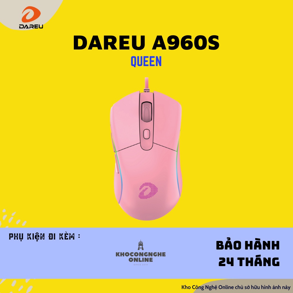 Chuột DAREU A960S Hồng / Trắng / Đen - ULTRALIGHT (PixArt PMW3389, DPI 16000)