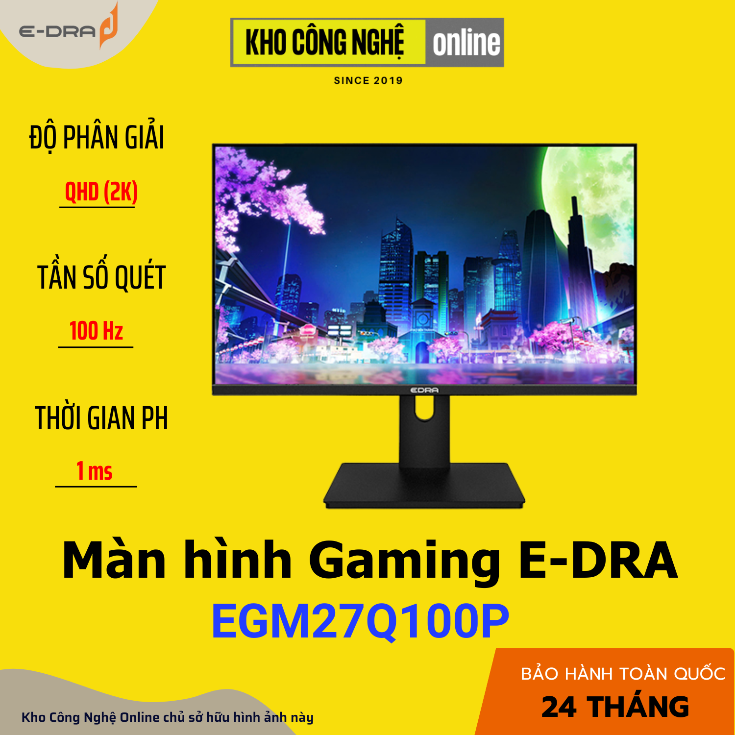 Màn hình Gaming EDRA EGM27Q100P 27 inch 2K 100Hz