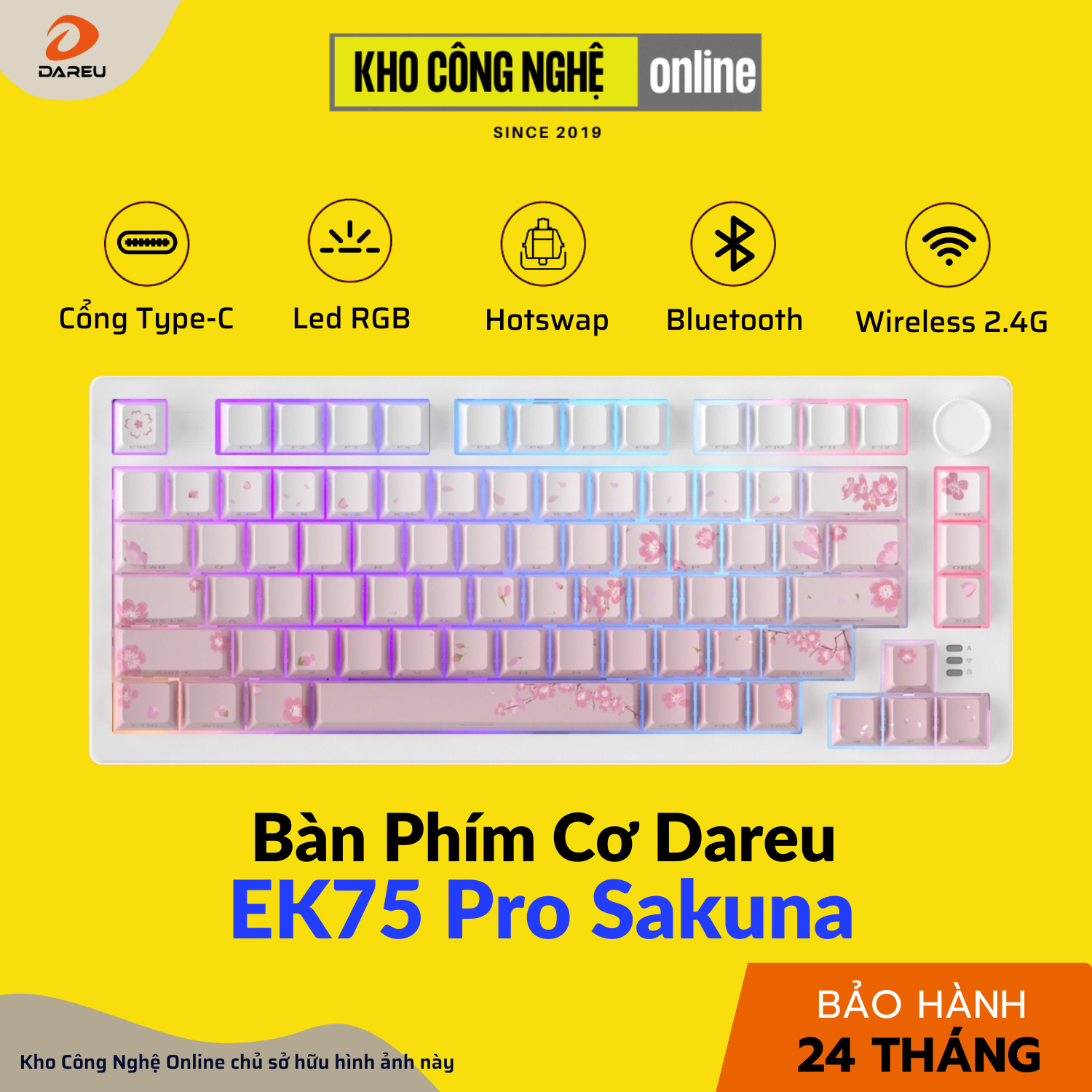 Bàn Phím Cơ Gaming Dareu EK75 Pro Sakura