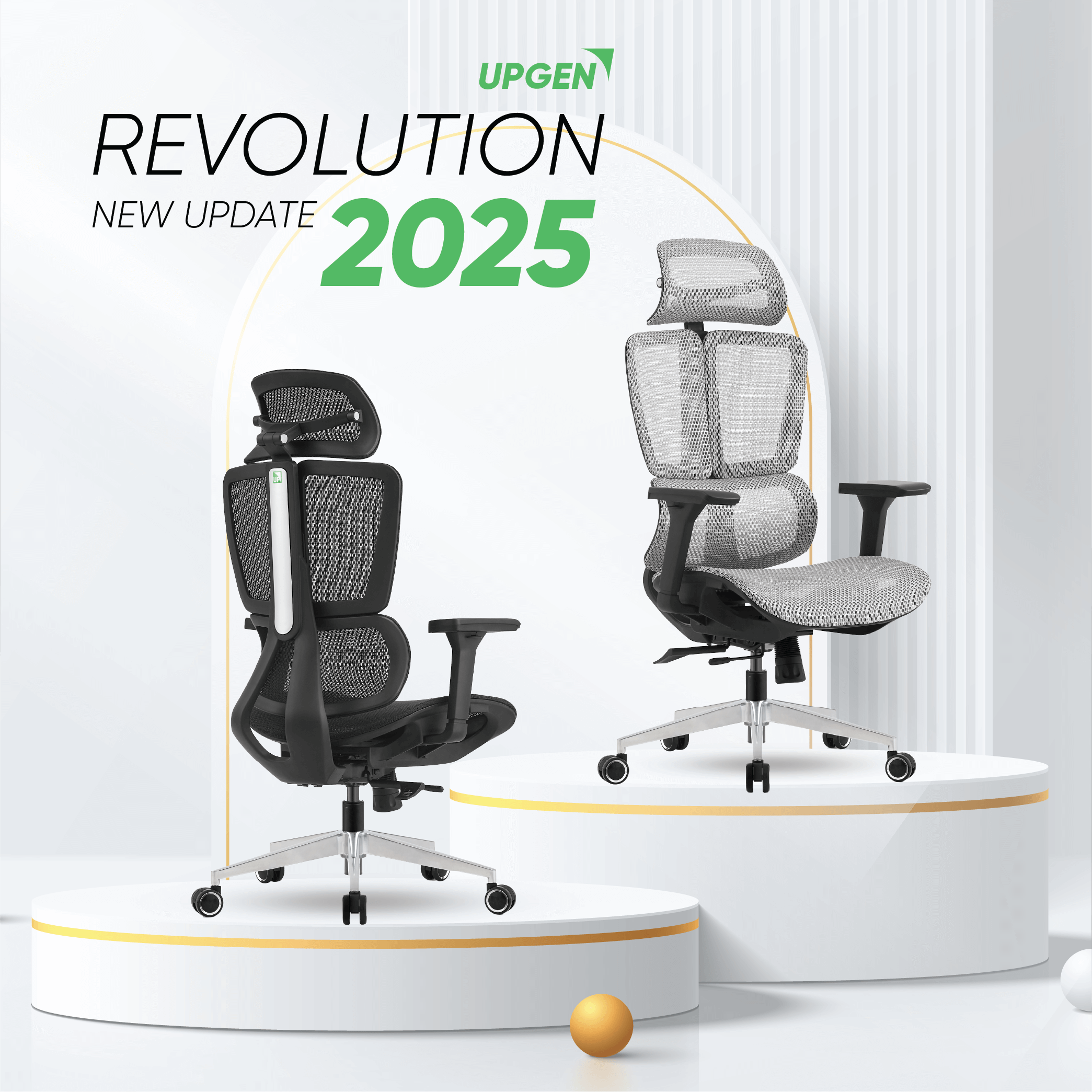 Ghế Công Thái Học Upgen Revolution 2025 - Thiết kế 3 vùng độc lập, tựa đầu 4D, lưới Matrex thoáng mát (Hàng chính hãng)